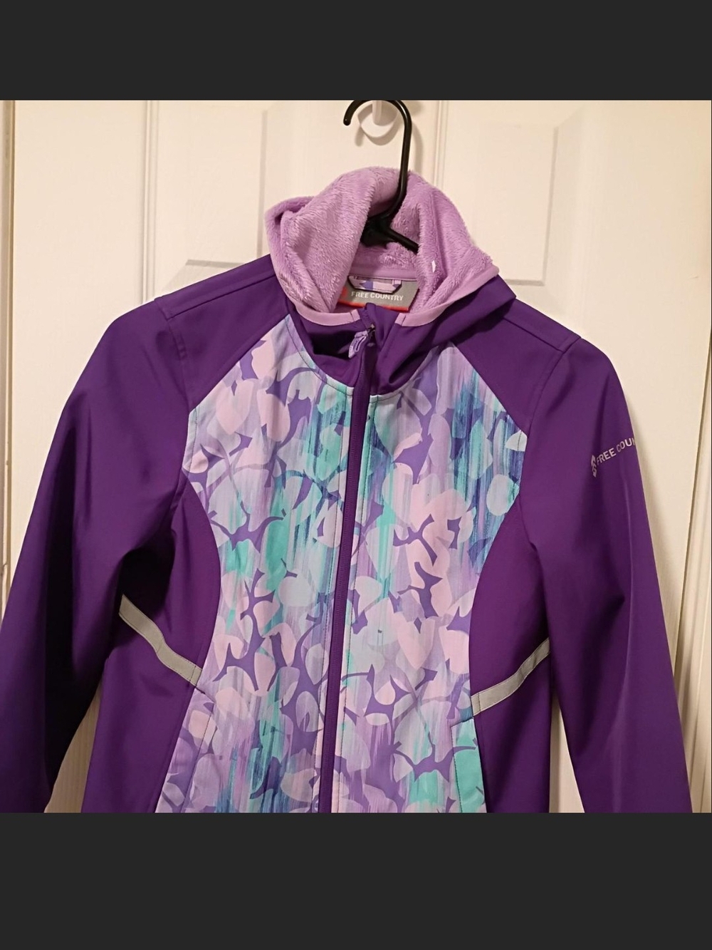 Free Country Purple Floral-Panel Rain Jacket with Hood
